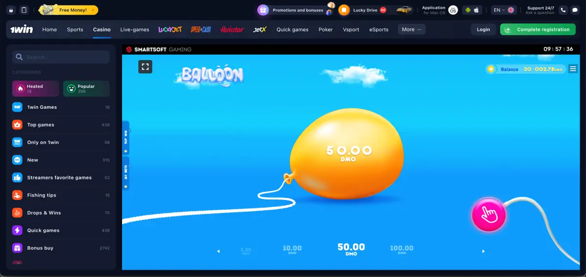 Multiplicador creciendo en una ronda de Balloon